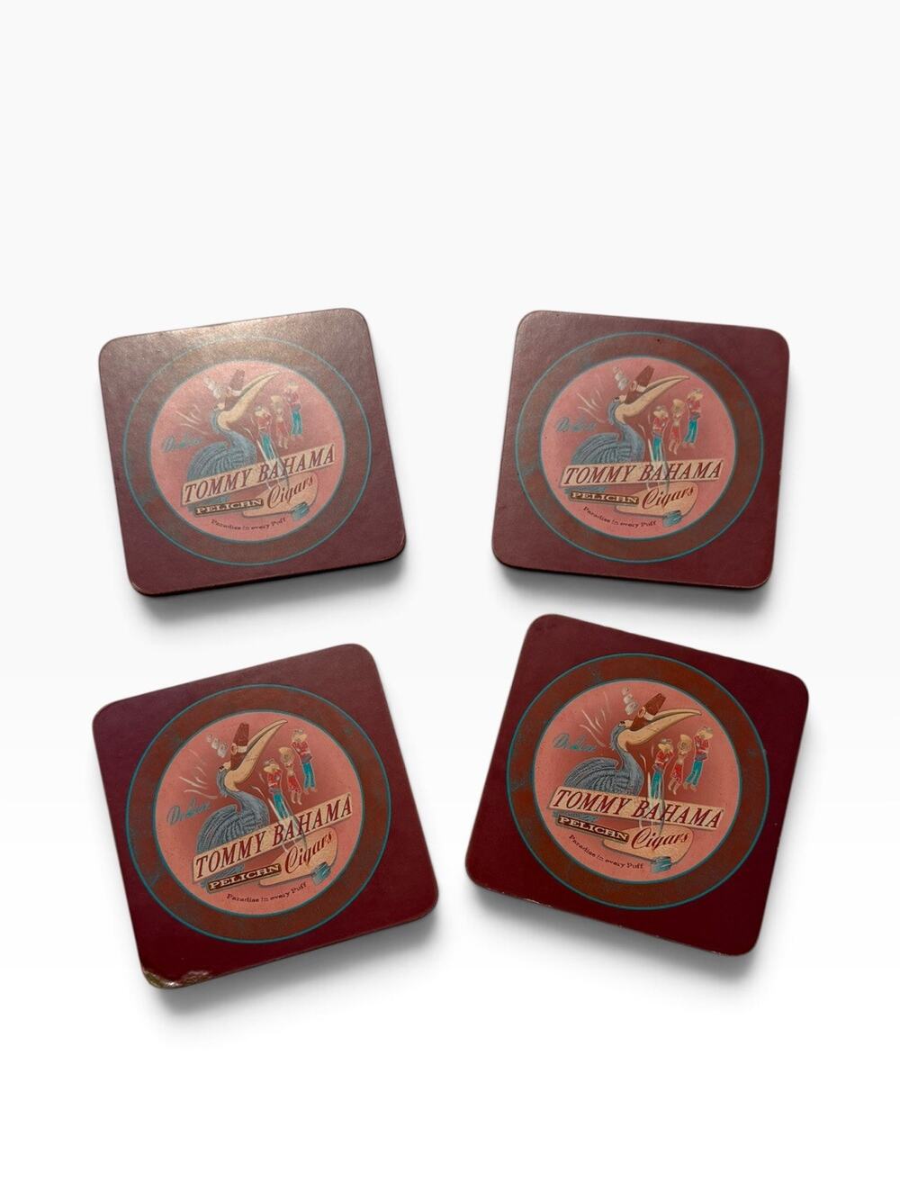 VTG Tommy Bahama Pelican Cigars Coasters Set Of 4 Cork Back
